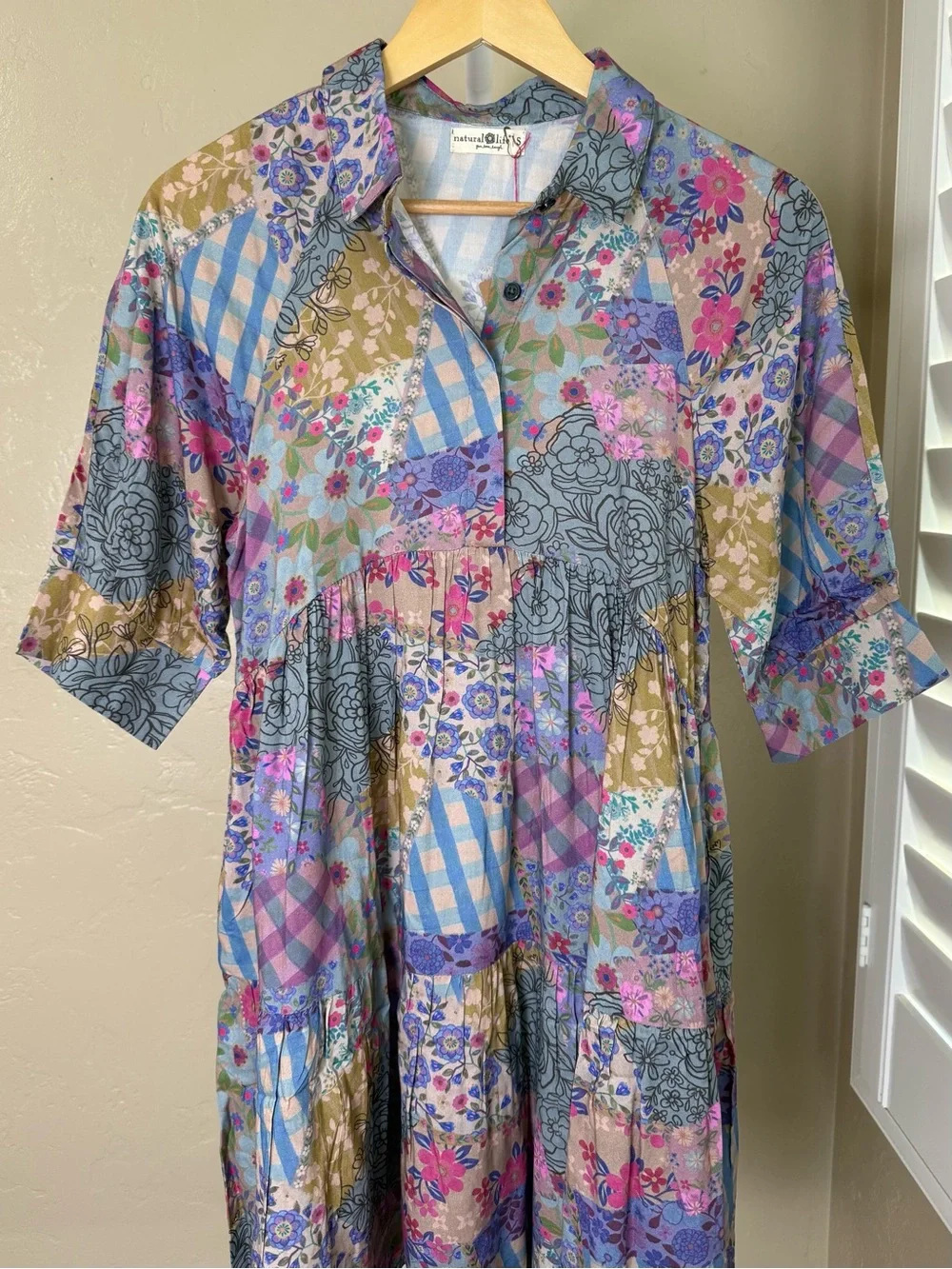 NATURAL LIFE Pastel Floral Patchwork Becca Mini Dress Small NWT Pockets Boho